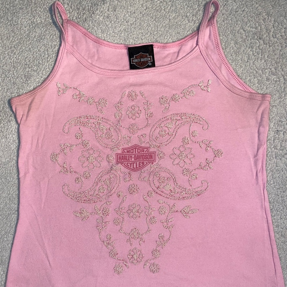 Harley Davidson pink beaded tank top